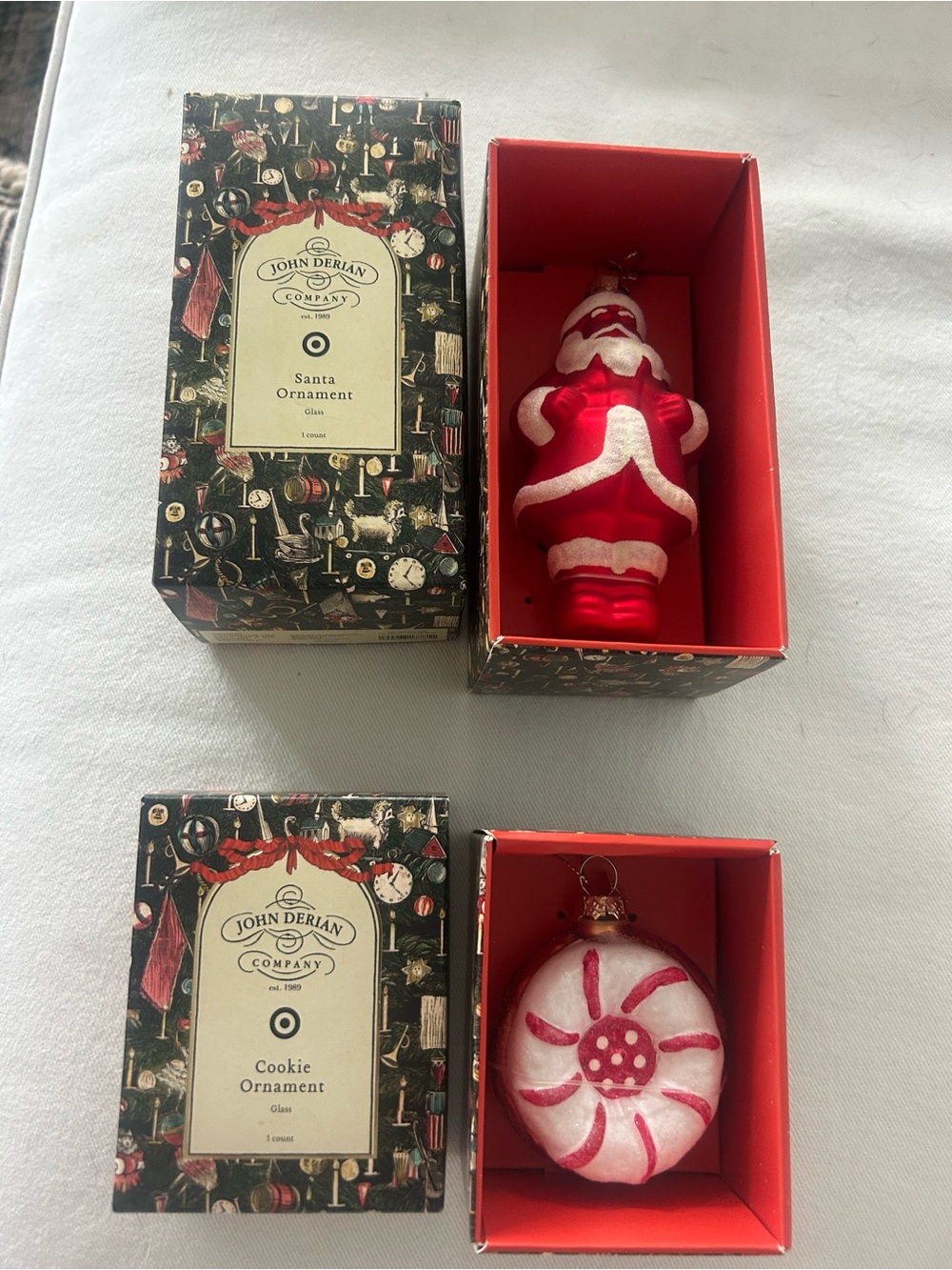 John Derian Red & White Santa and Cookie Ornament Set